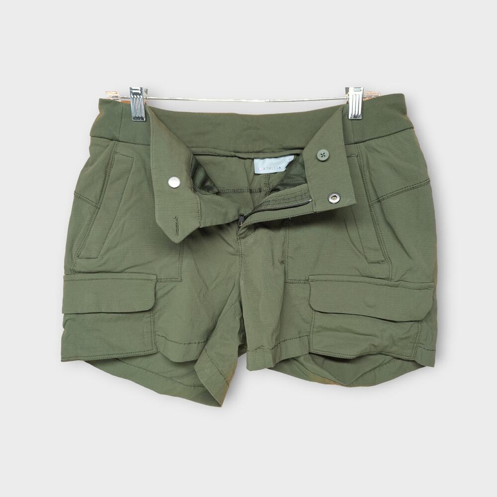 Women Athleta Shorts Green Trekkie Bermuda Hiking Olive Hiking Trail Casual Sz 8 - Picture 2 of 3